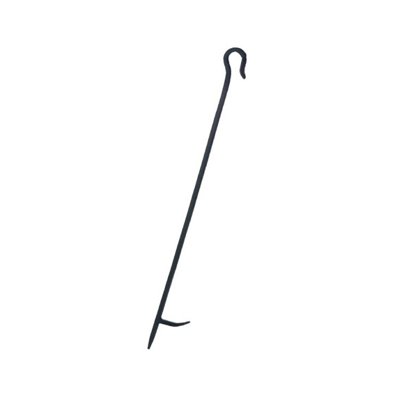 A black poker, with a hook at the top of the handle. It's 39" long.