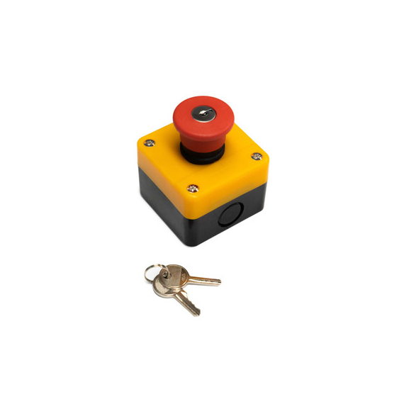 Emergency Stop Button with Key on white background
