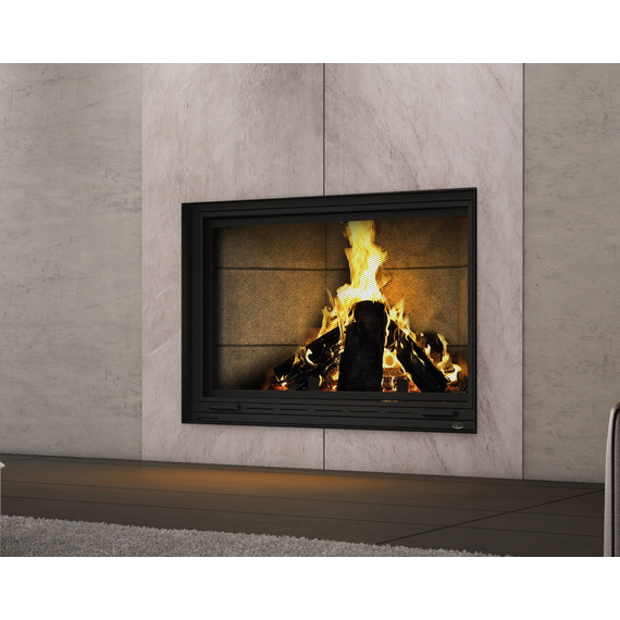 Valcourt Frontenac Wood Fireplace with Straight Masonry Trim and Contemporary Moulded Brick Panels