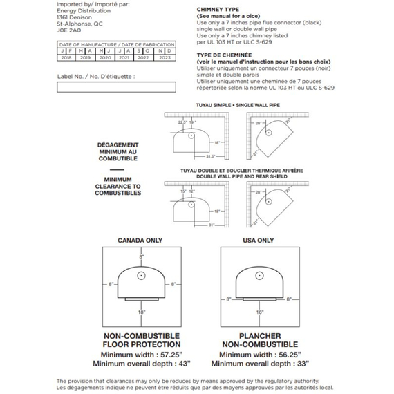 Antaya Combustible and Chimney Specs