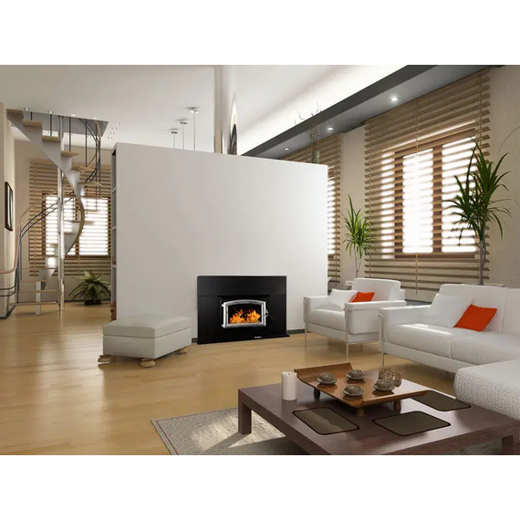 Buck Stove Model 21 Non-Catalytic Wood Insert with Pewter Door and Trim Kit Installed