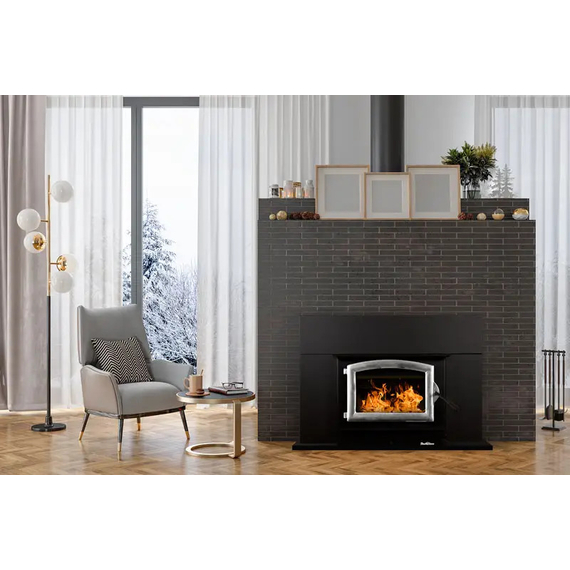 Buck Stove Model 74 Non-Catalytic Wood Burning Insert with Pewter door Installed