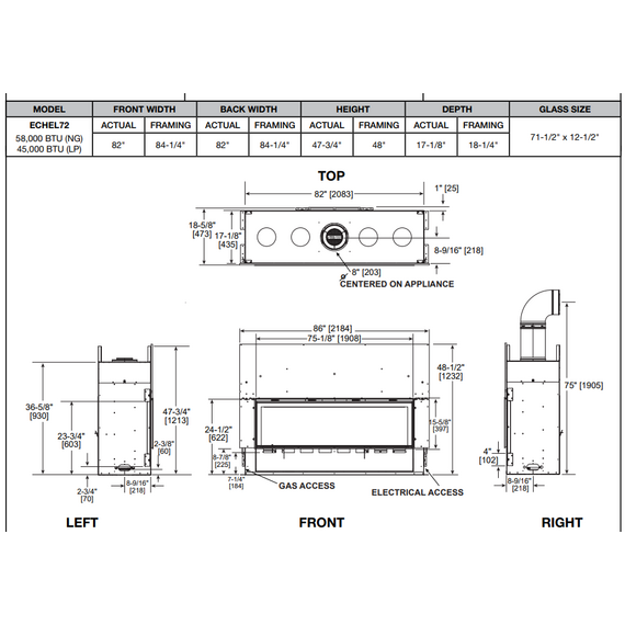 Majestic Echelon II 72" Spec Sheet
