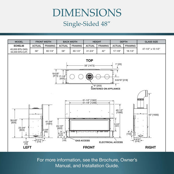 Majestic Echelon II 48" Single Sided Dimension