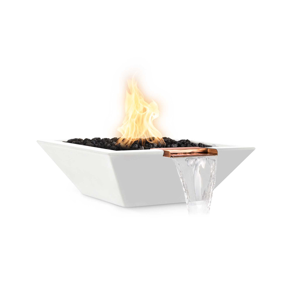 Maya Square GFRC Concrete Fire and Water Bowl in Limestone