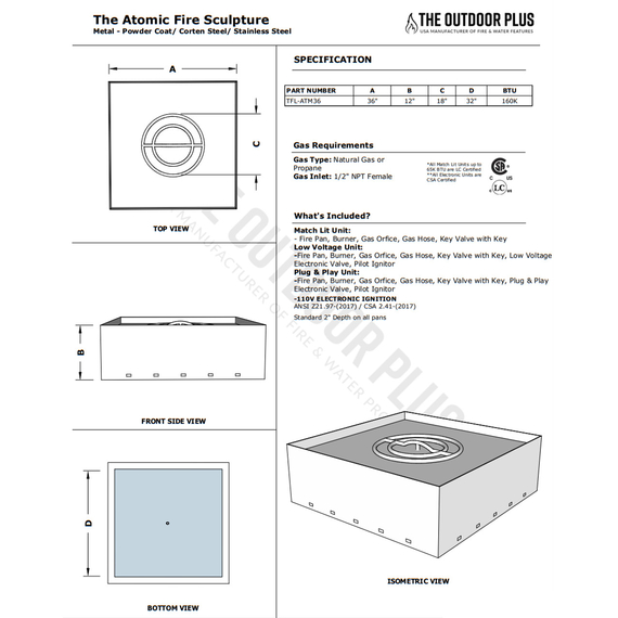 The Atomic Fire Sculpture Corten Steel Spec Sheet