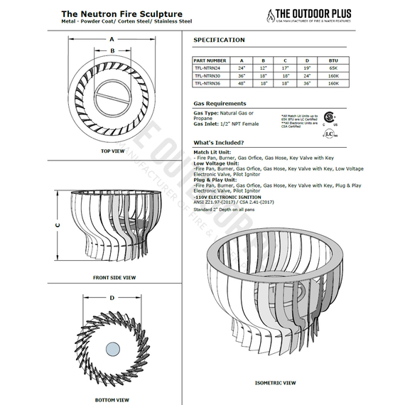 The Neutron Fire Sculpture Corten Steel Spec Sheet