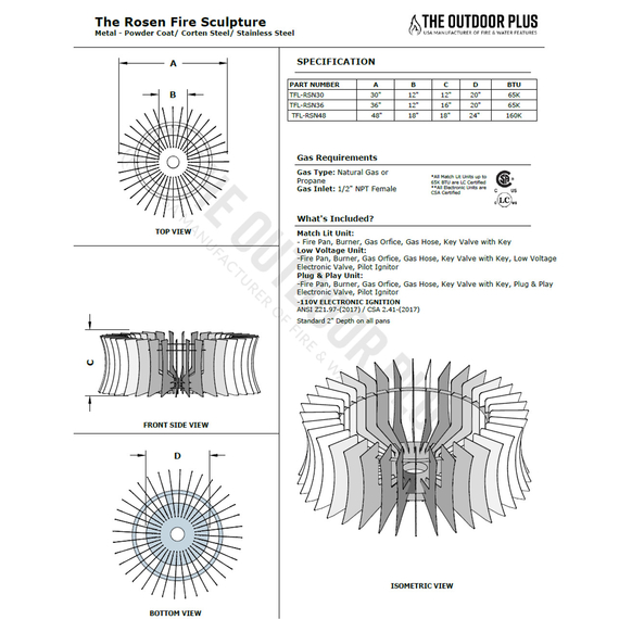 The Rosen Fire Sculpture Corten Steel Spec Sheet