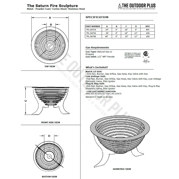 The Saturn Fire Sculpture Corten Steel Spec Sheet