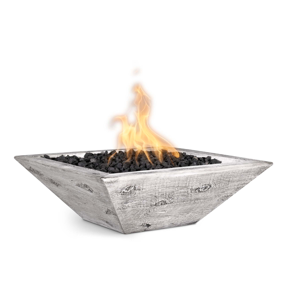 Maya Square Wood Grain Concrete Fire Bowl Ivory Color Finish