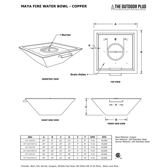 Maya Hammered Copper Fire and Water Bowl Specifications