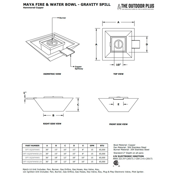 Maya Gravity Spill Copper Fire and Water Bowl Specifications