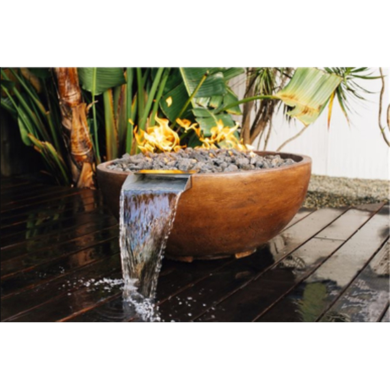 30" Adobe GFRC Gas Fire & Water Bowl on the Patio