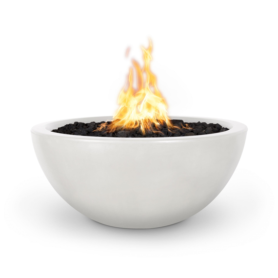 Luna Round GFRC Concrete Fire Bowl in Limestone