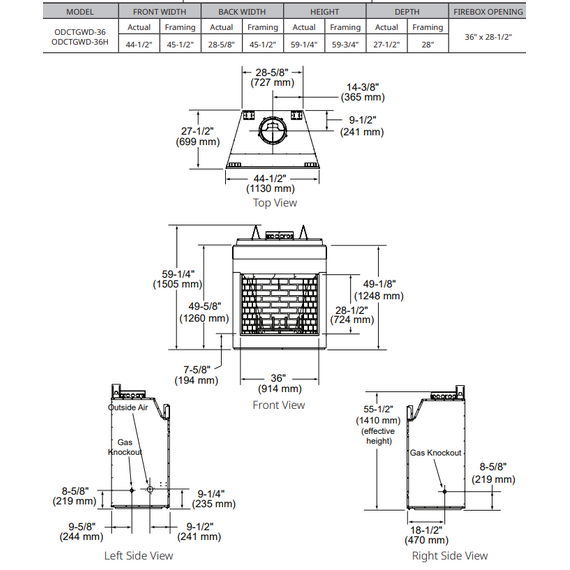 Outdoor Lifestyle Cottagewood 36" Outdoor Wood-Burning Fireplace with Gray Traditional Refractory Actual Dimensions