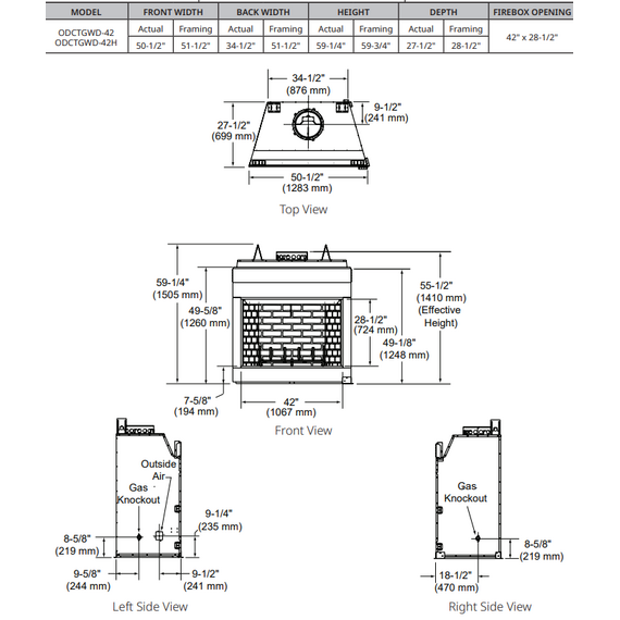 Outdoor Lifestyle Cottagewood 42" Outdoor Wood-Burning Fireplace with Gray Traditional Refractory Actual Dimensions