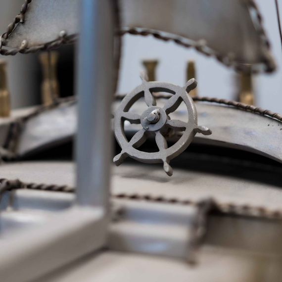 La Pinta Fire Table with Boat Ornament detailed steering