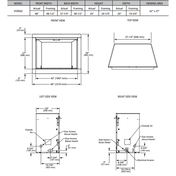 Outdoor Lifestyle Vesper 42" Traditional Concrete Outdoor Gas Fireplace Actual Dimensions