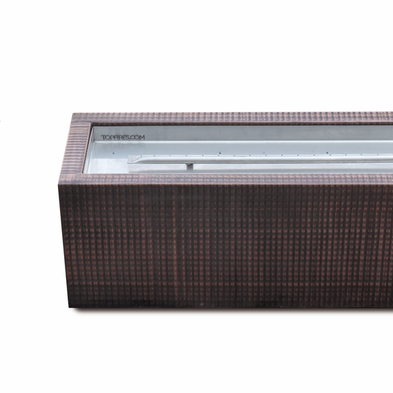 Eaves Rectangular Hammered Copper Fire Pit in side view zoomed
