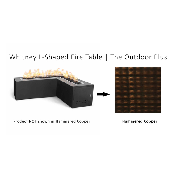 The Outdoor Plus Whitney L-Shaped Hammered Copper Fire Table