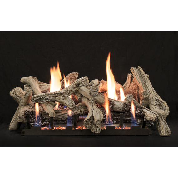 White Mountain Hearth Dritfwood Burncrete Log Set (LS24CD) with Vent-Free Slope Glaze Burner System (VFSR-24)