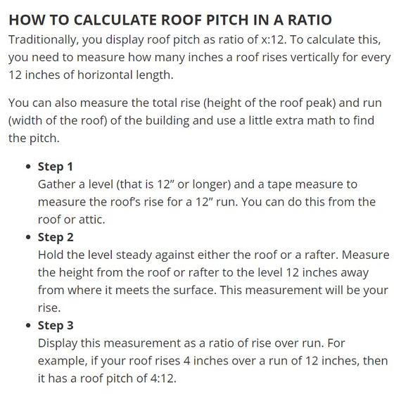 How to calculate for Roof Pitch