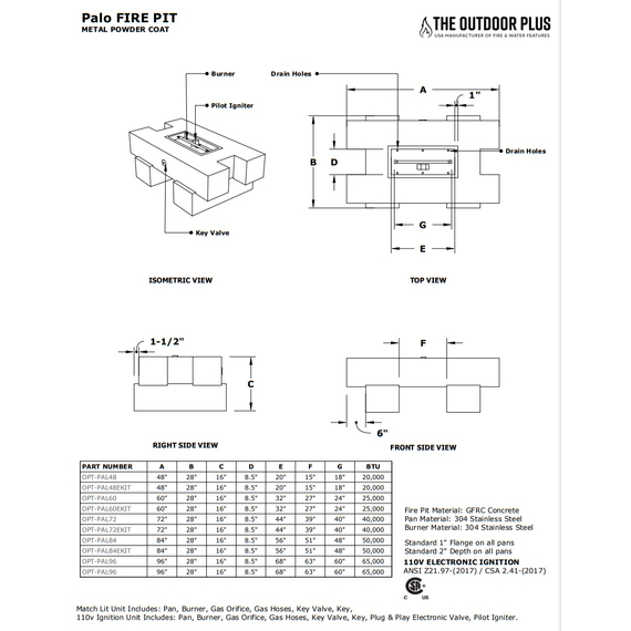 Palo Powder Coated Metal Fire Pit Specifications