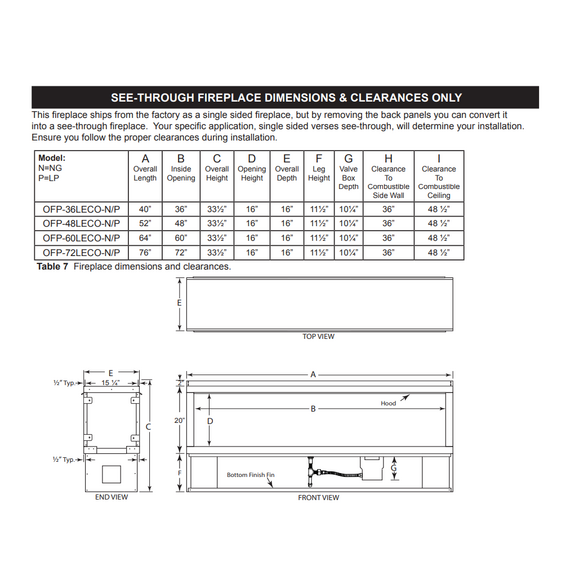 Kalea Bay 48 Inches Battery Linear Outdoor Fireplace Firegear Outdoors | OFP-48LECO-N See-Through Specifications & Clearances