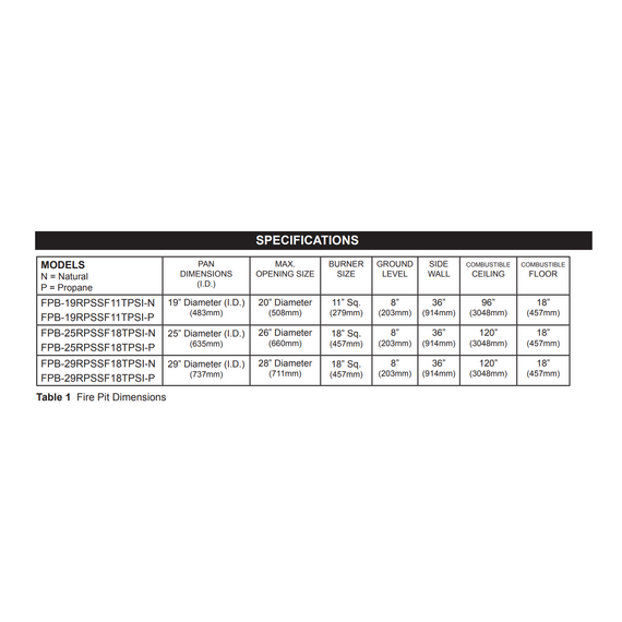 Firegear Round Drop-In Snowflake Pro Series Burner Systems | FPB TPSI Specifications