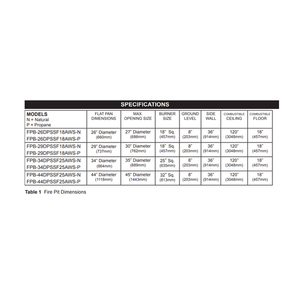 Firegear Round Flat Snowflake Pro Series Burner Systems | FPB AWS Specifications