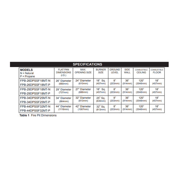 Firegear Round Flat Snowflake Pro Series Burner Systems | FPB MT Specifications