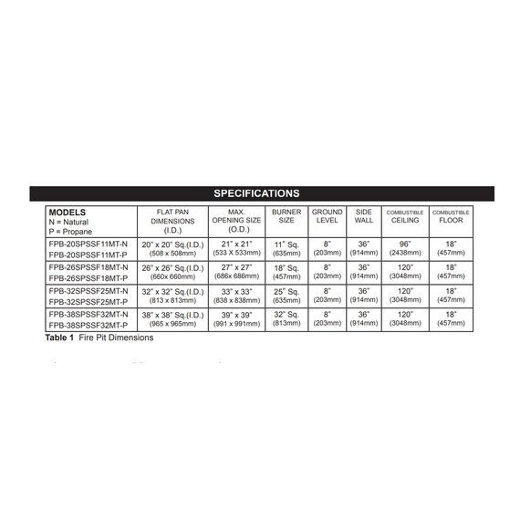 Firegear Square Drop-In Snowflake Pro Series Burner Systems | FPB MT Specifications