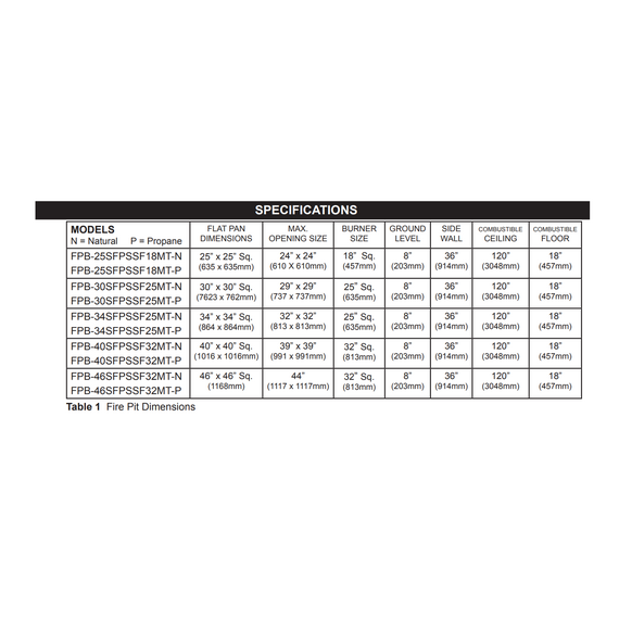Firegear Square Flat Snowflake Pro Series Burner Systems | FPB MT Specifications