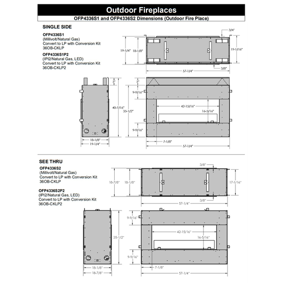 Barbara Jean Collection 36" Single-Sided Linear Outdoor Fireplace OFP4336S1 Specifications