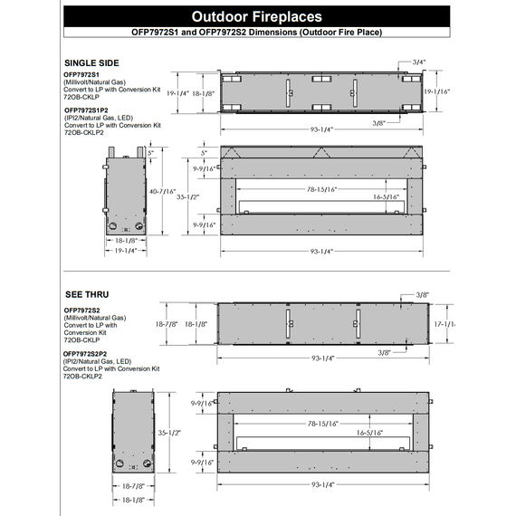 Barbara Jean Collection 72" See-Through Linear Outdoor Fireplace OFP7972S2 Specifications