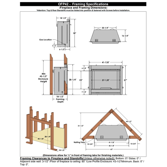 Barbara Jean Collection 42" Zero Clearance Outdoor Fireplace OFP42 Fireplace and Framing Specifications
