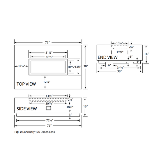 Firegear 76" Pro Series Sanctuary 76 Fire Table | SAN176-PS Dimensions