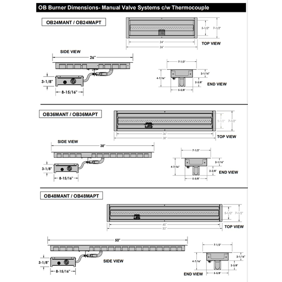 Barbara Jean Collection 48" Linear Outdoor Burner System OB48 Specifications for Manual Valve