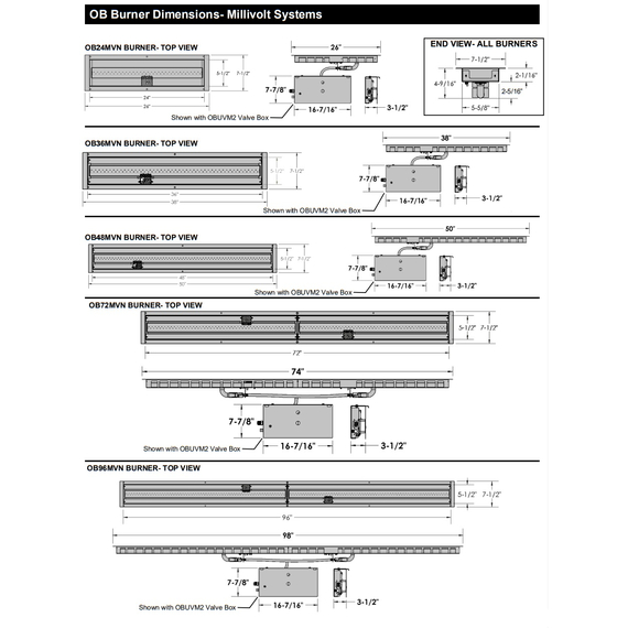 Barbara Jean Collection 48" Linear Outdoor Burner System OB48 Specifications for Millivolt