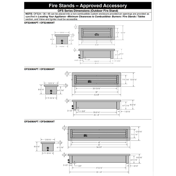 Barbara Jean Collection 24" Linear Outdoor Fire Stand OFS24MAPT Specifications