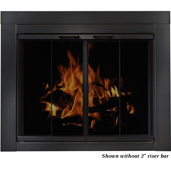 The Ardmore masonry fireplace door features a 16 gauge steel frame with a flat black finish.  - Shown riser bar NOT installed