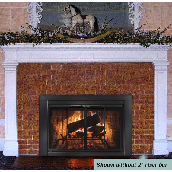 Ardmore is an affordable overlap fit fireplace glass door.  - Shown riser bar NOT installed