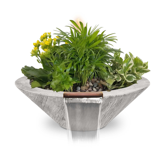 Cazo GFRC Wood Grain Concrete Round Planter & Water Bowl In Ivory