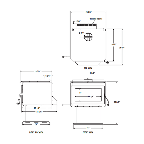 Country Stove Sumter 2100 GL Freestanding Wood Stove Dimension