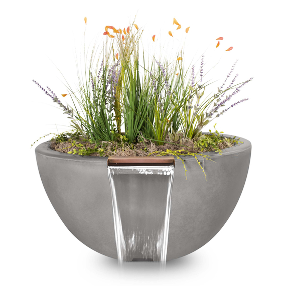 Luna GFRC Concrete Round Planter and Water Bowl In Natural Gray