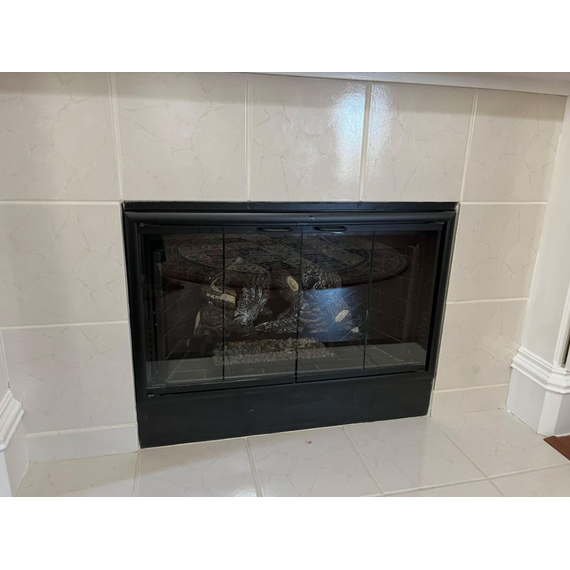 Matte Black Finish Nightwell 36 Inch Zero Clearance Fireplace Trackless BiFold Door