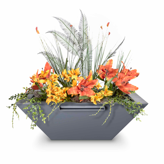 Maya Powder Coated Steel Square Planter and Water Bowl In Gray