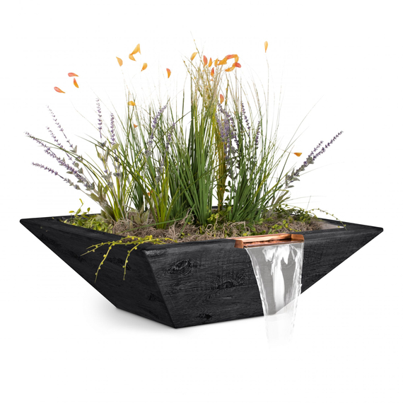 Maya GFRC Wood Grain Concrete Square Planter and Water Bowl In Ebony