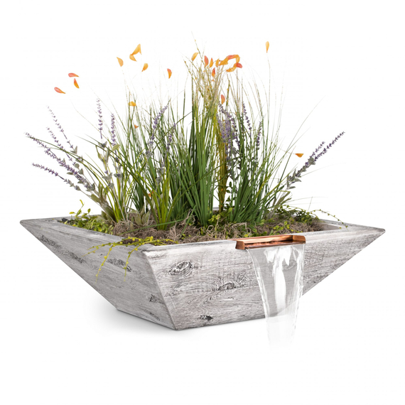 Maya GFRC Wood Grain Concrete Square Planter and Water Bowl in Ivory