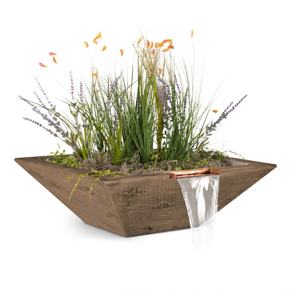 Maya GFRC Wood Grain Concrete Square Planter and Water Bowl In Oak
